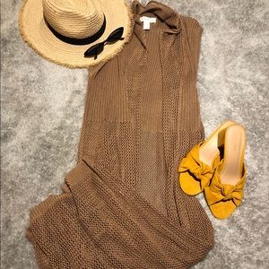 Long open-knit sleeveless cardigan